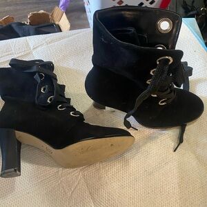 Elegant Black Lace-Up Ankle Boots